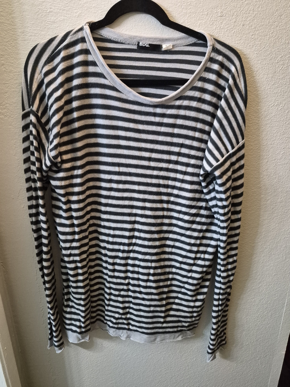 BDG Black & Gray Striped Knit Long Sleeve Tee